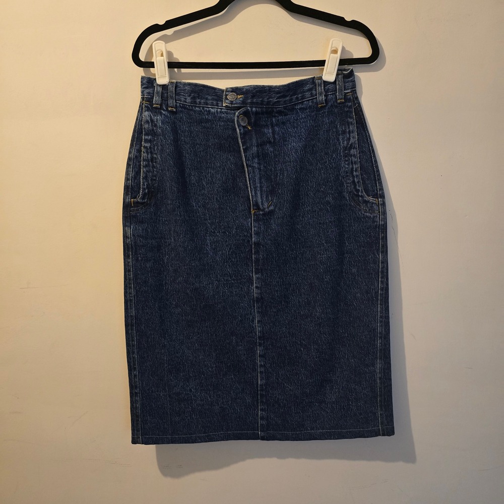 Vintage 90s Palmetto's Denim Skirt Women 13 Blue High Waist Asymmetrical Pencil